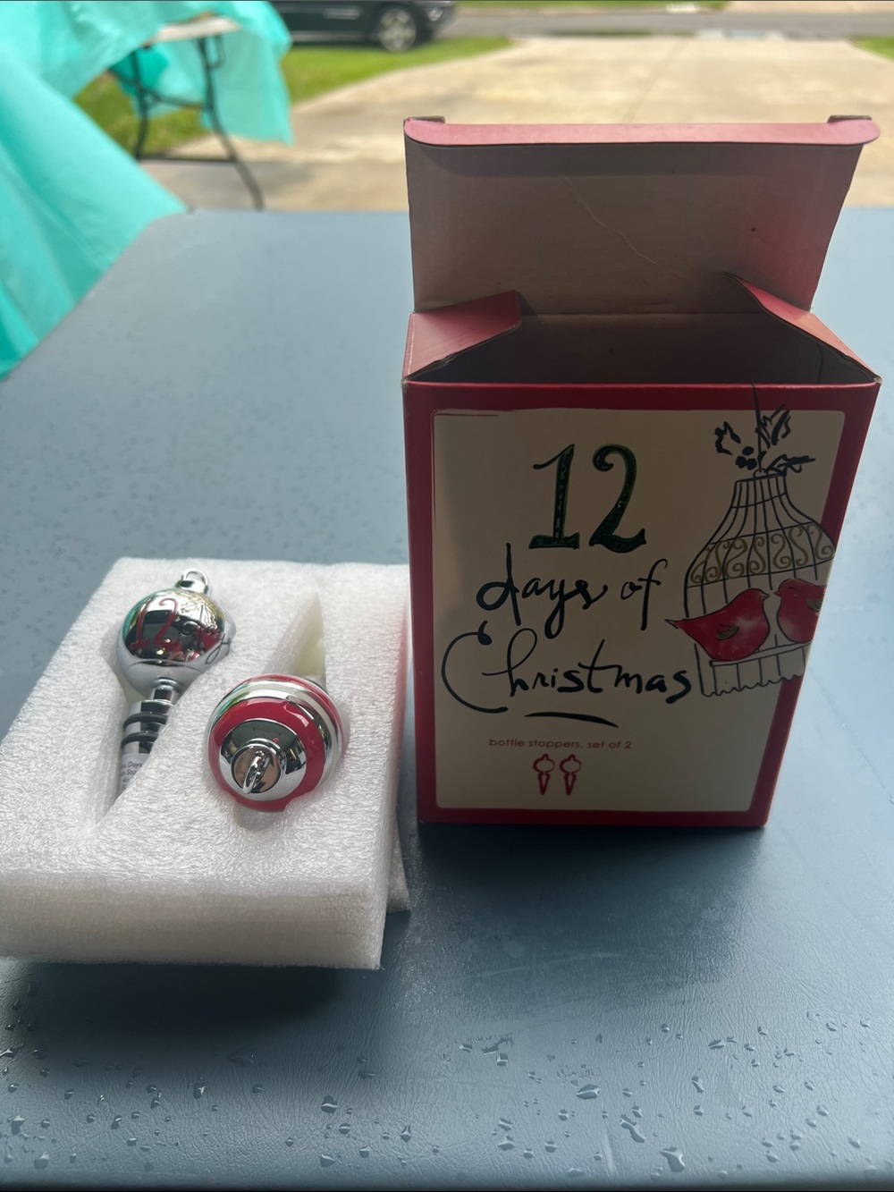 Lenox 12 Days of Christmas Bottle Stoppers - Red & Silver Set of 2